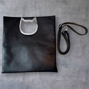 Cat Lady Box Sleek Black and Silver Shoulder Bag with Modern Design NWOT